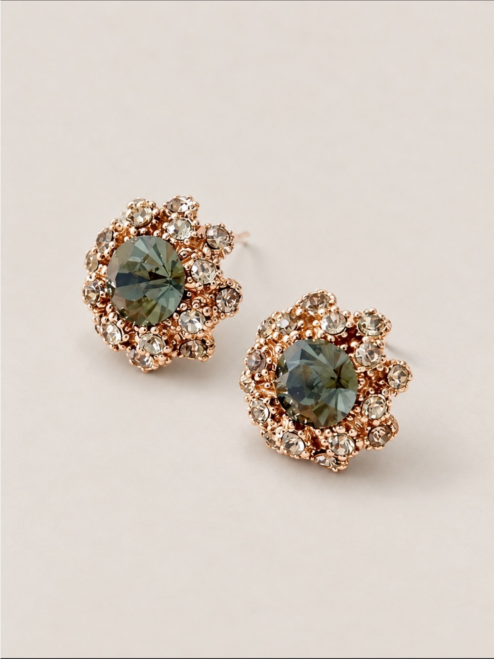 New! Deep Green Stone Rose Gold Post Earrings (1051) NWOT